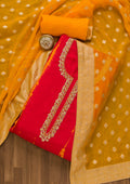 Red Cutdana Semi Crepe Unstitched Salwar Suit