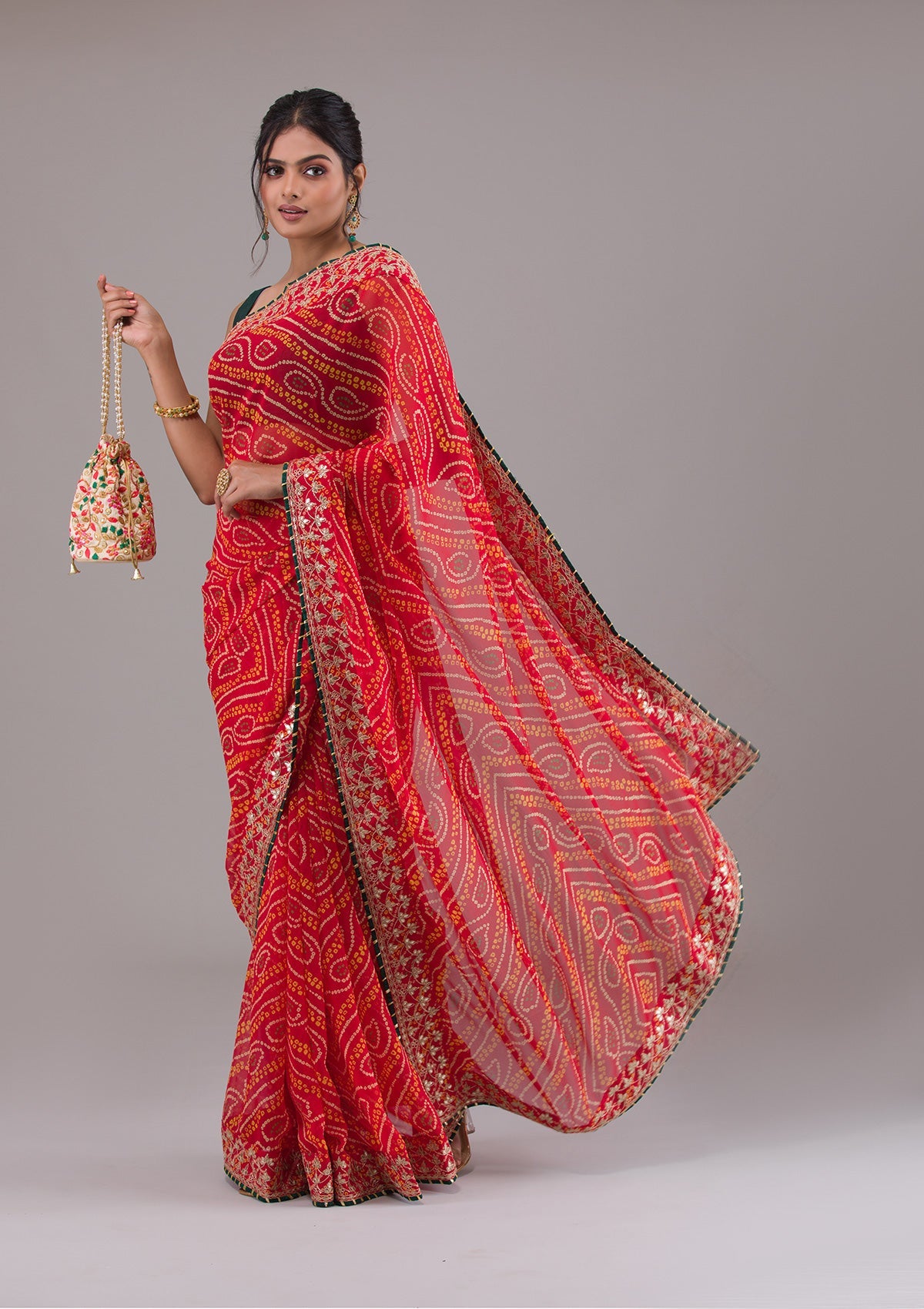 Red Bandhani Gotapatti Georgette Saree