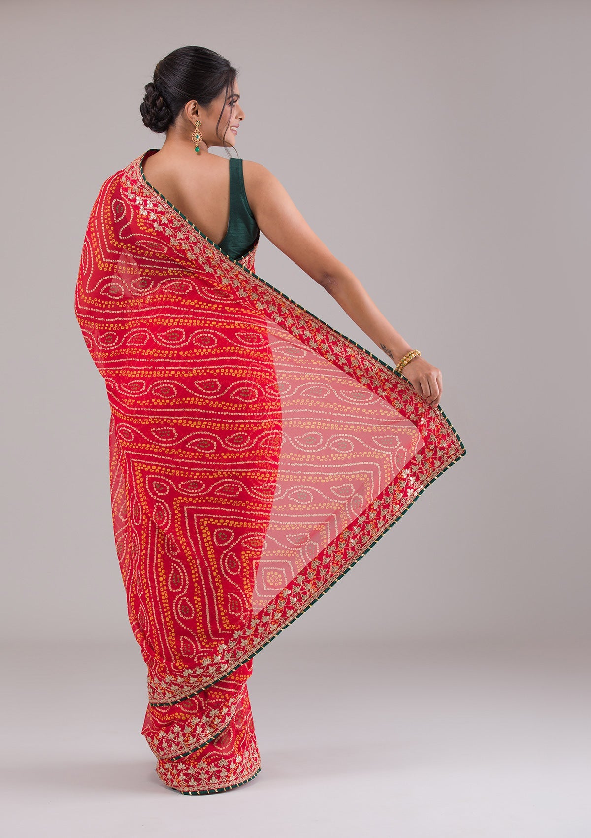 Red Bandhani Gotapatti Georgette Saree