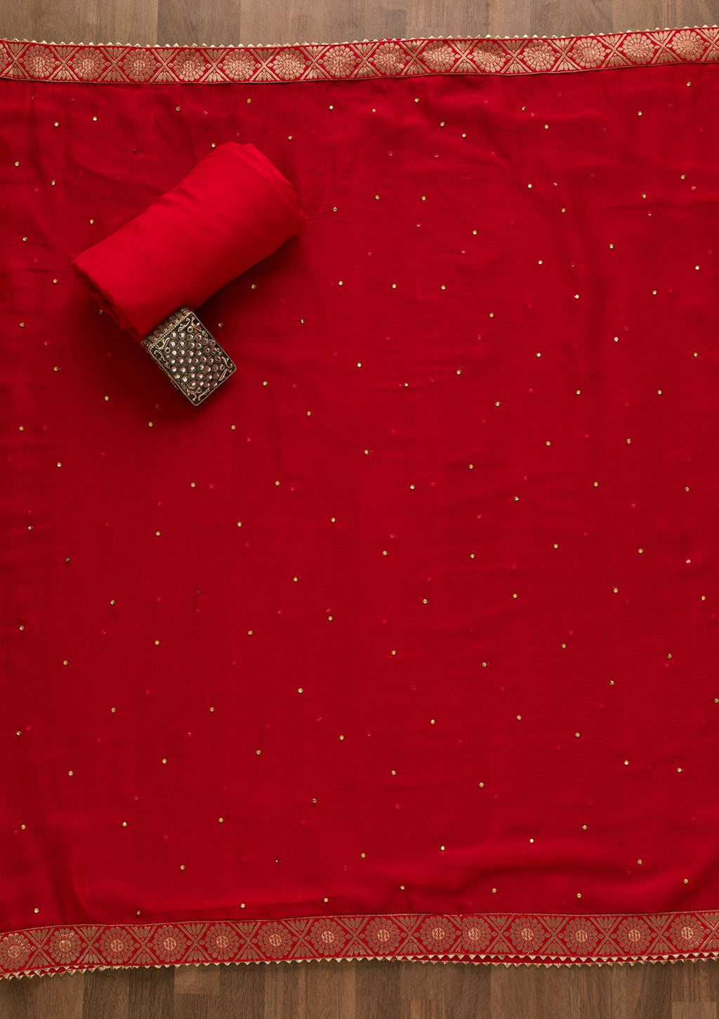 Red Gotapatti Organza Unstitched Salwar Suit