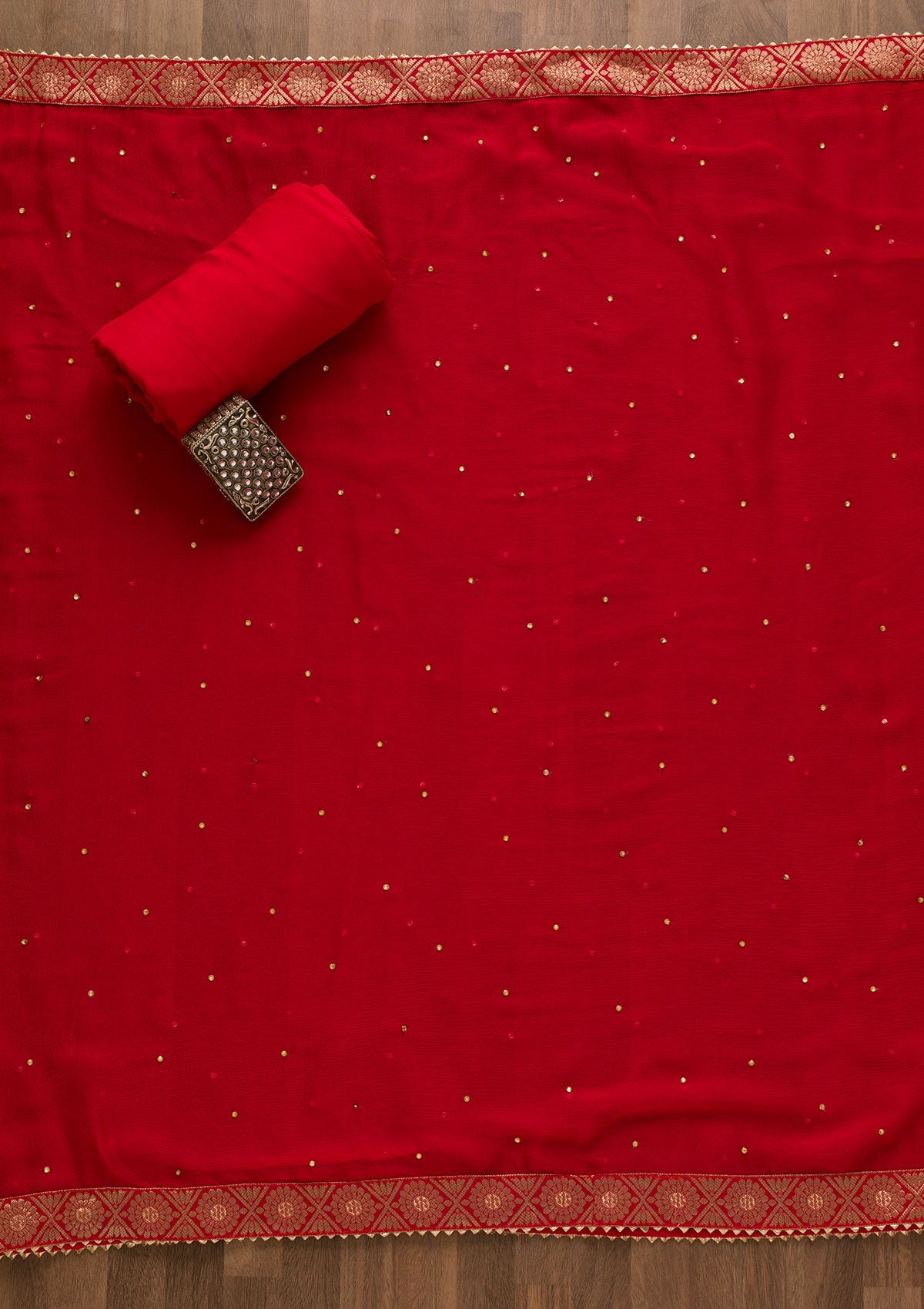 Red Gotapatti Organza Unstitched Salwar Suit