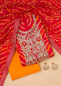 Red Gotapatti Semi Crepe Unstitched Salwar Suit