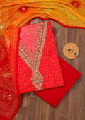 Red Printed Chiffon Unstitched Salwar Suit