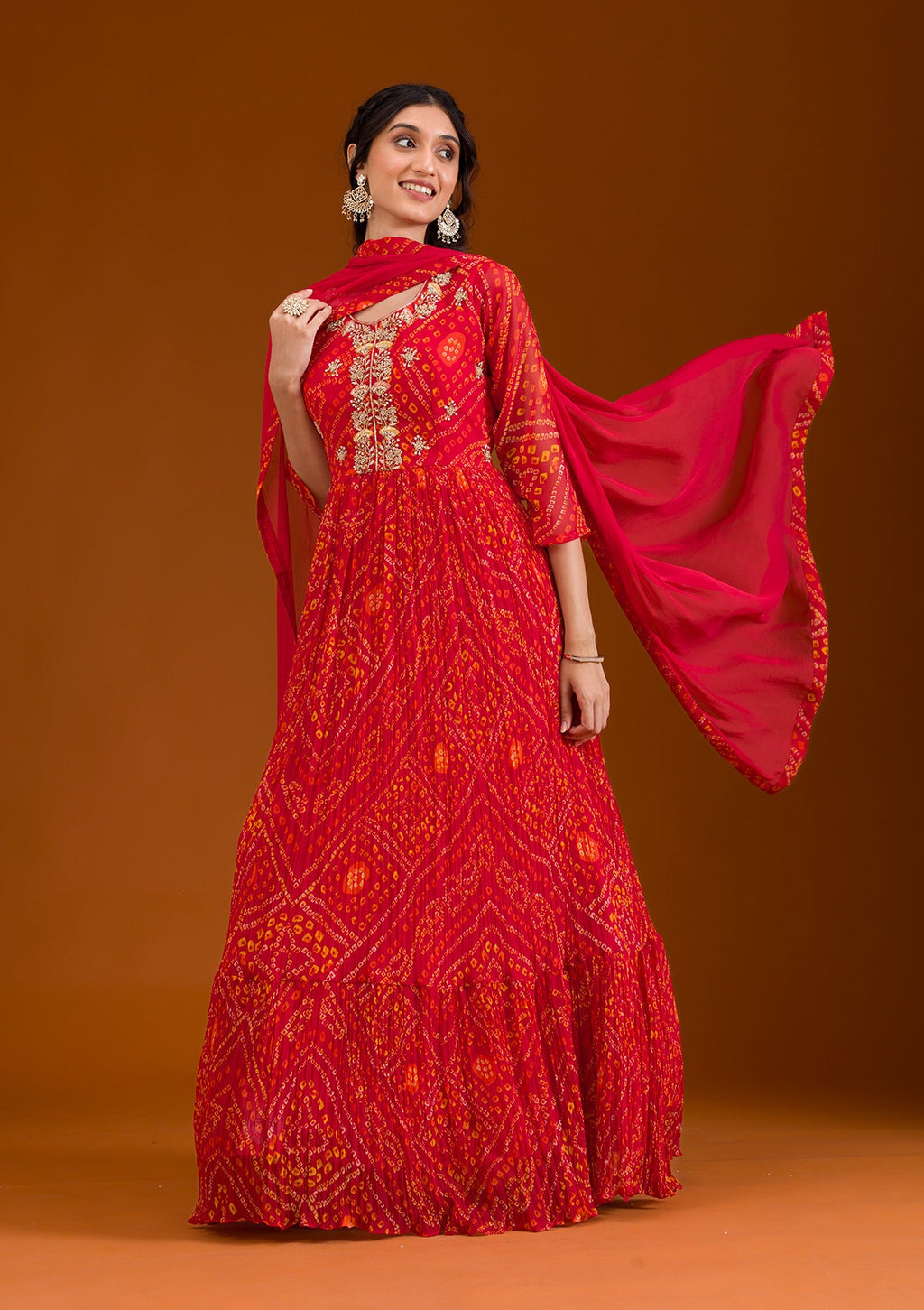 Red Printed Georgette Readymade Salwar Suit