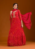 Red Printed Georgette Readymade Salwar Suit
