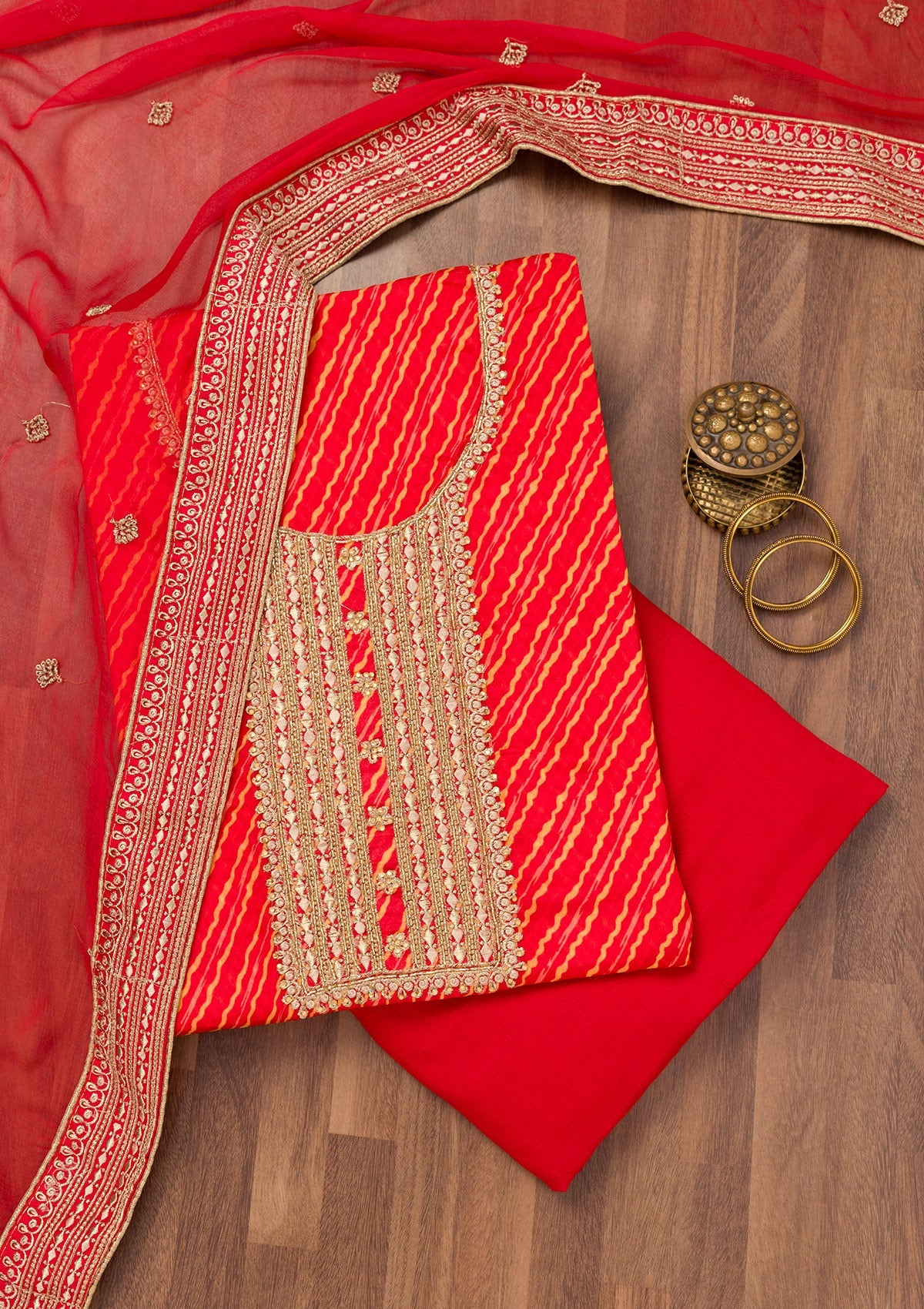 Red Printed Georgette Unstitched Salwar Suit