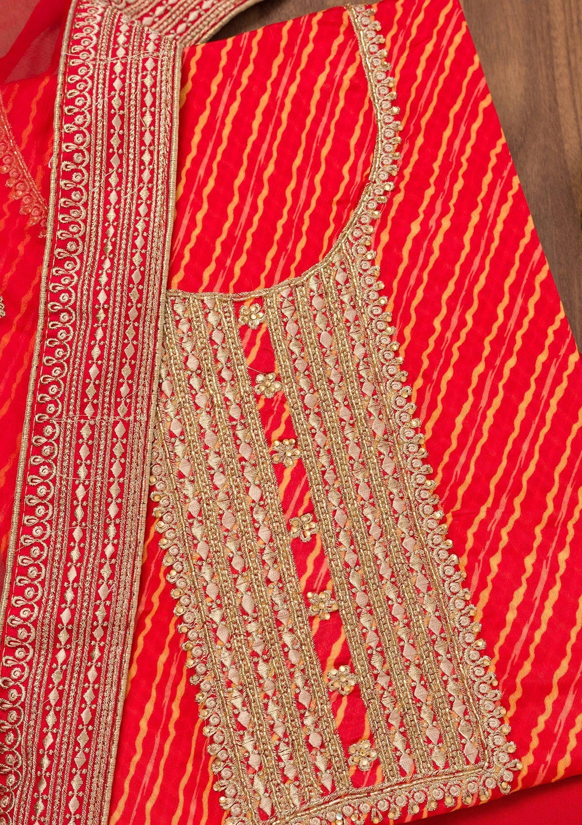 Red Printed Georgette Unstitched Salwar Suit