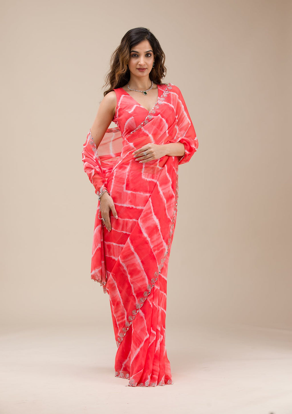 Red Zariwork (Gold) Chiffon Saree