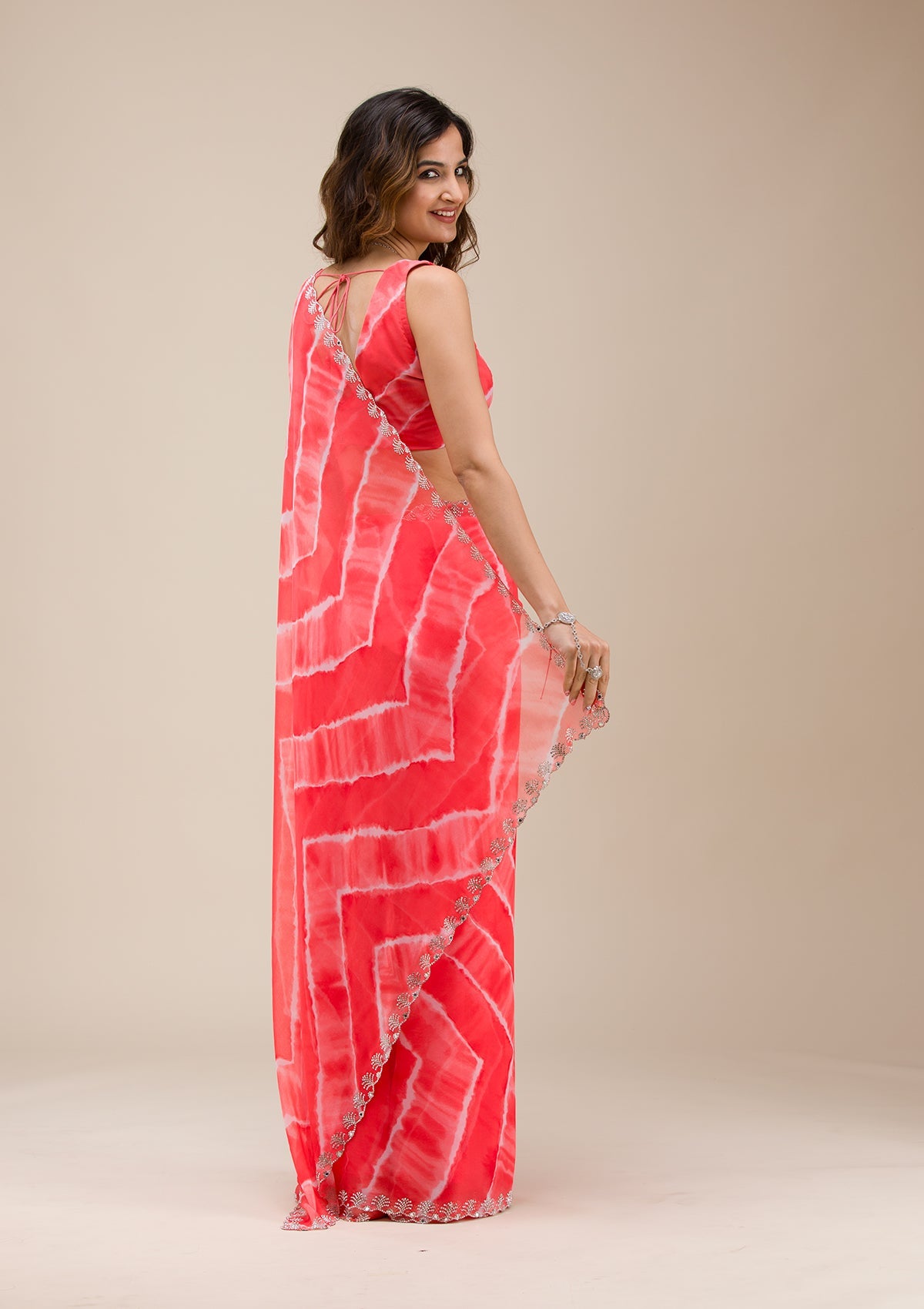 Red Zariwork (Gold) Chiffon Saree