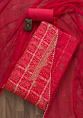 Red Bandhani Semi Crepe Unstitched Salwar Suit
