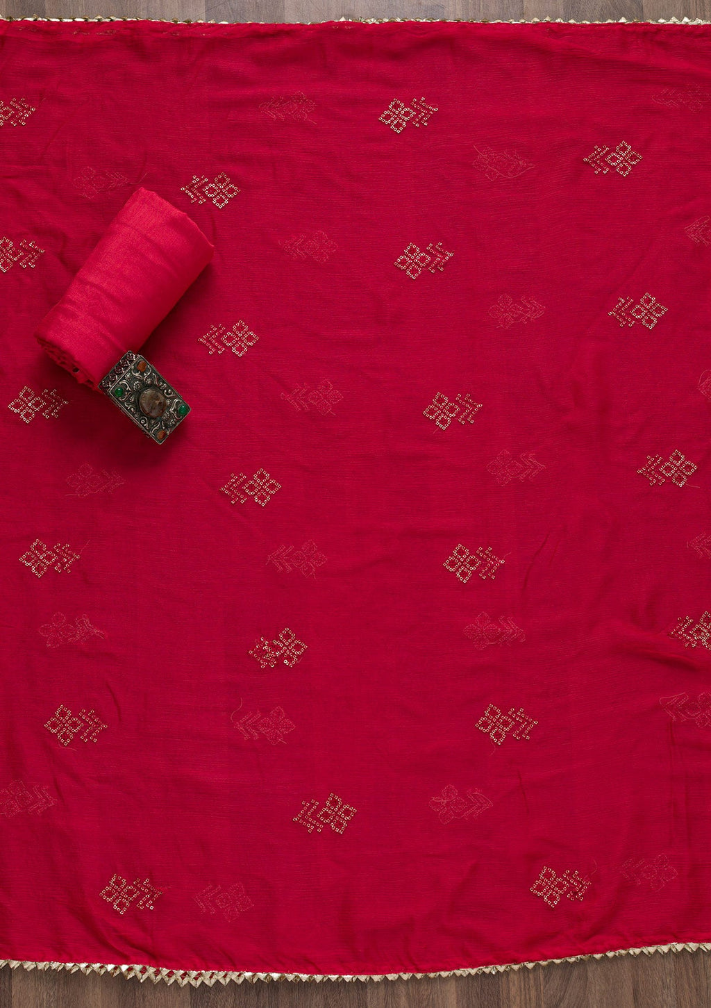 Red Bandhani Semi Crepe Unstitched Salwar Suit
