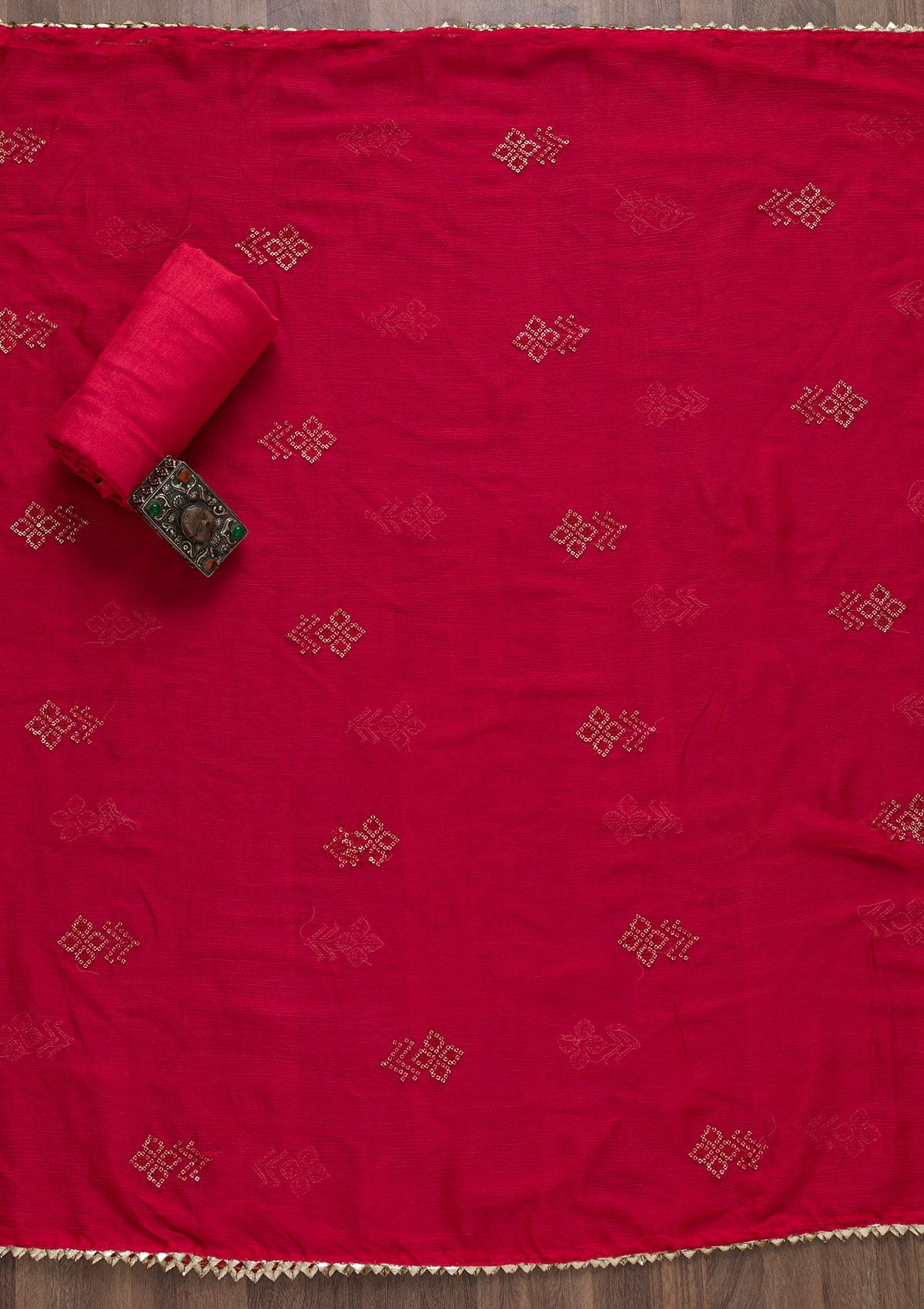 Red Bandhani Semi Crepe Unstitched Salwar Suit