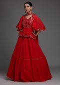 Red Sequins Georgette Readymade Lehenga