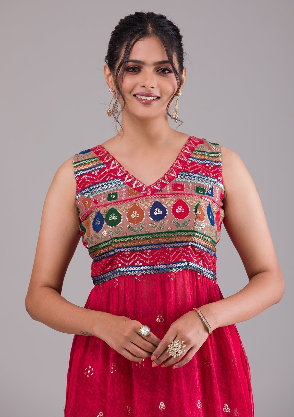 Red Sequins Georgette Salwar Suit