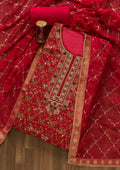 Red Sequins Georgette Unstitched Salwar Suit