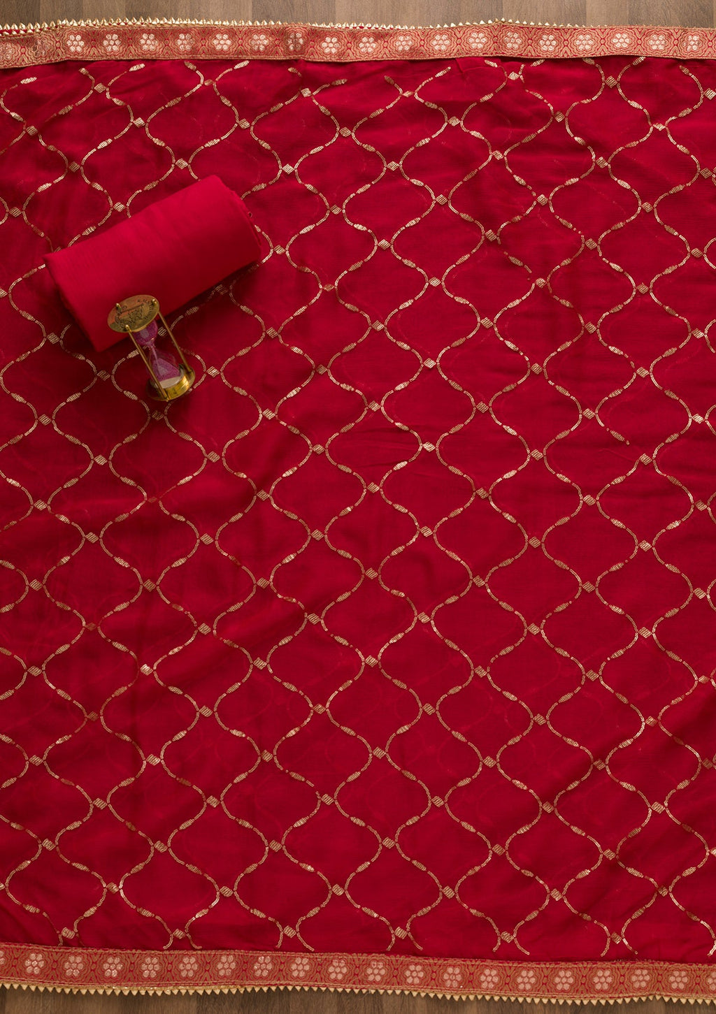 Red Sequins Georgette Unstitched Salwar Suit