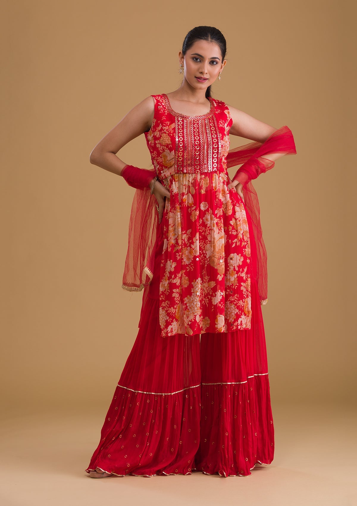 Red Sequins Georgette Designer Salwar Suit