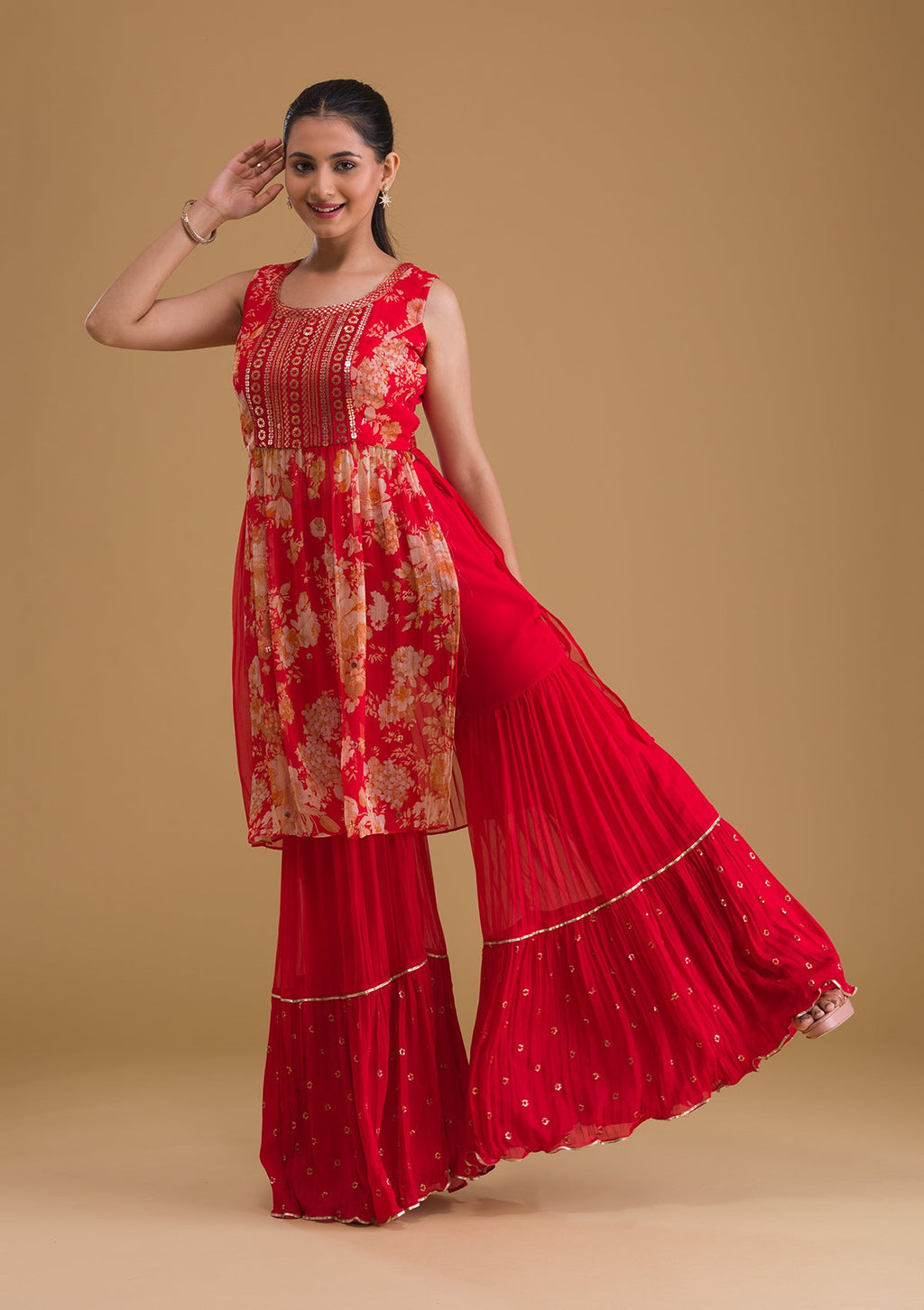 Red Sequins Georgette Designer Salwar Suit