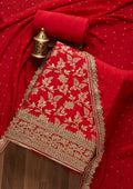 Red Stonework Chanderi Unstitched Salwar Suit