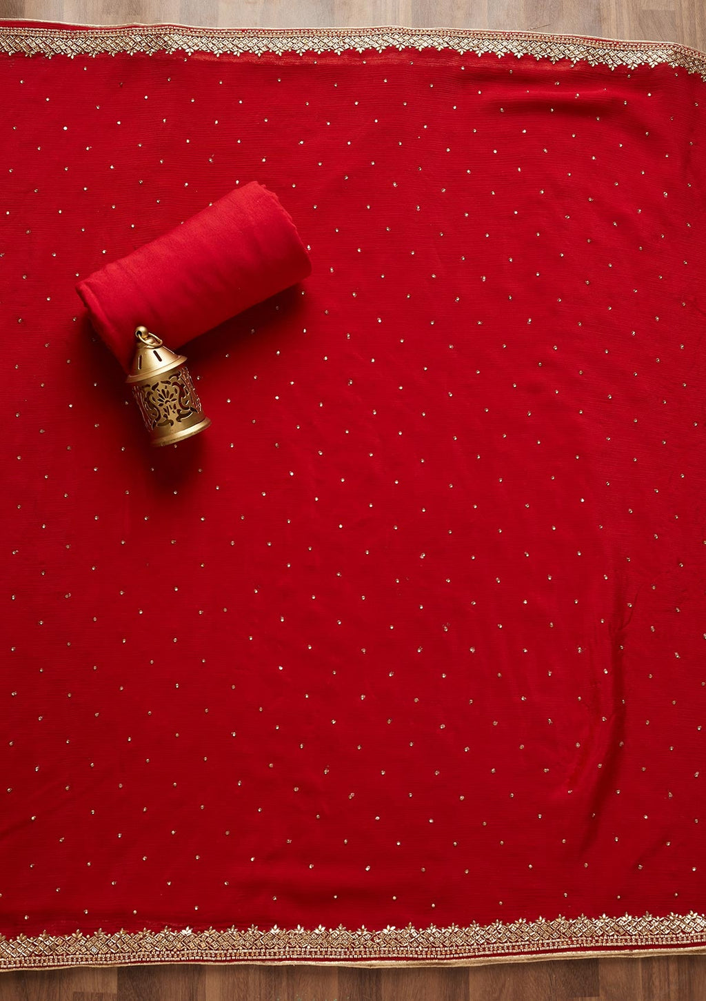 Red Stonework Chanderi Unstitched Salwar Suit