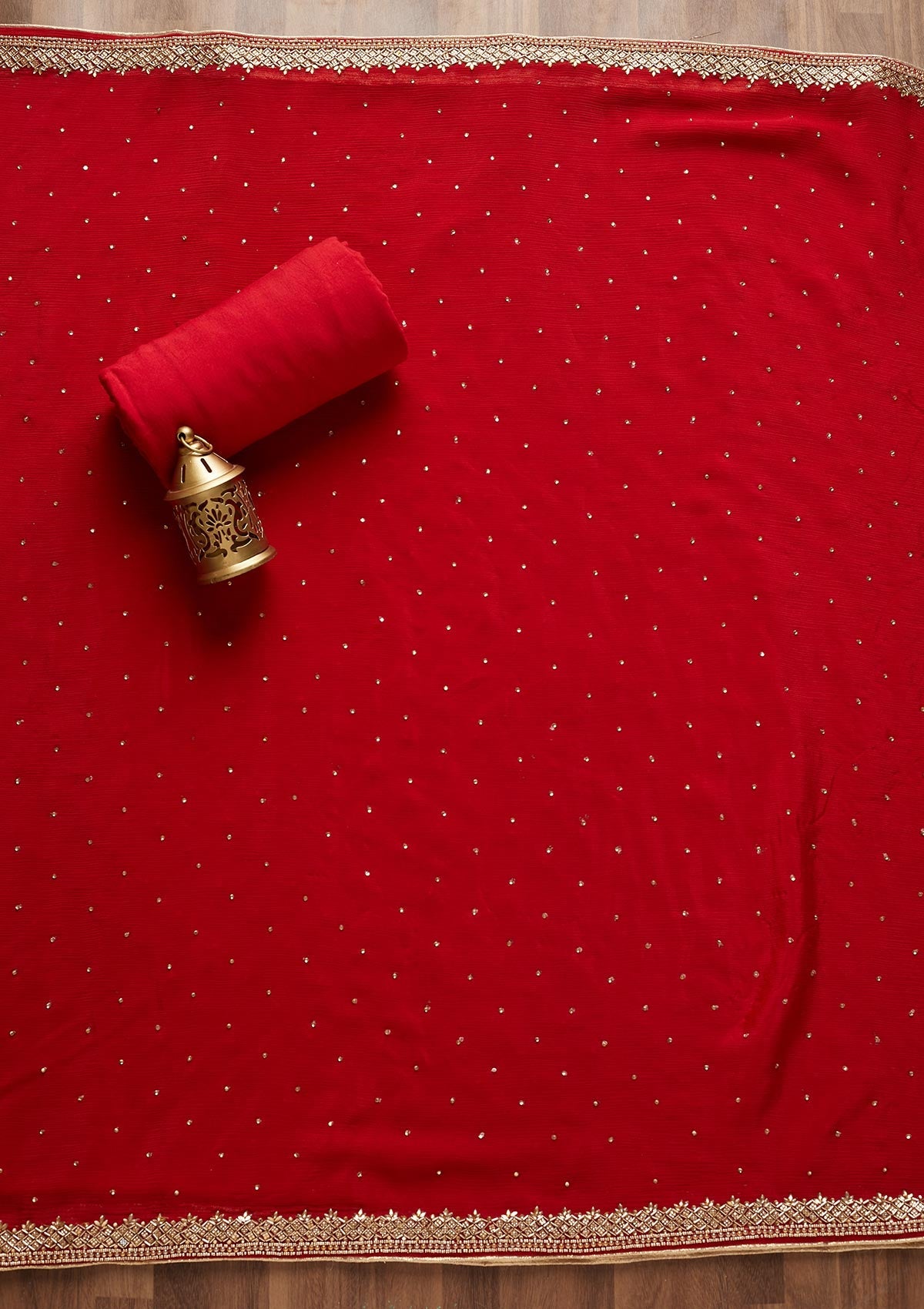 Red Stonework Chanderi Unstitched Salwar Suit