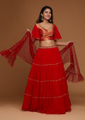 Red Stonework Georgette Readymade Lehenga