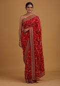 Red Stone Work Raw Silk Saree