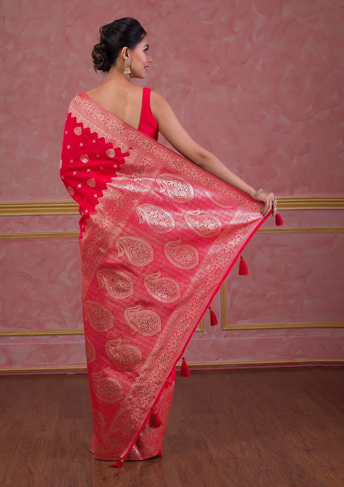 Red Swarovski Banarasi Saree