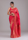 Red Swarovski Raw Silk Saree