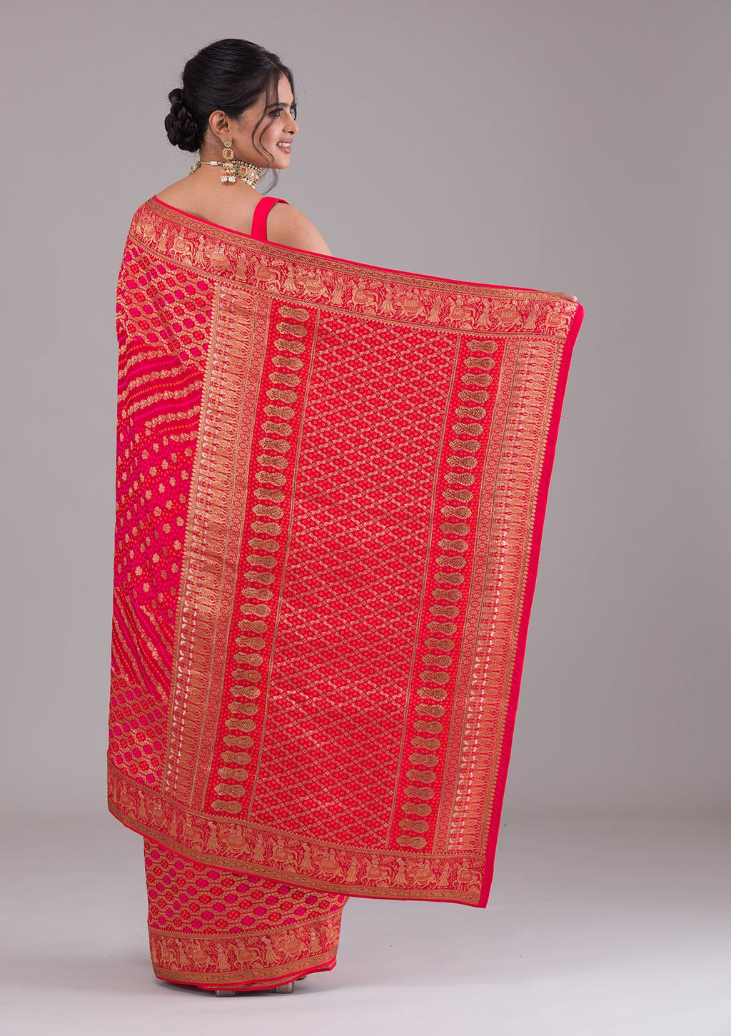 Red Swarovski Raw Silk Saree