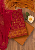 Red Zariwork Art Silk Unstitched Salwar Suit