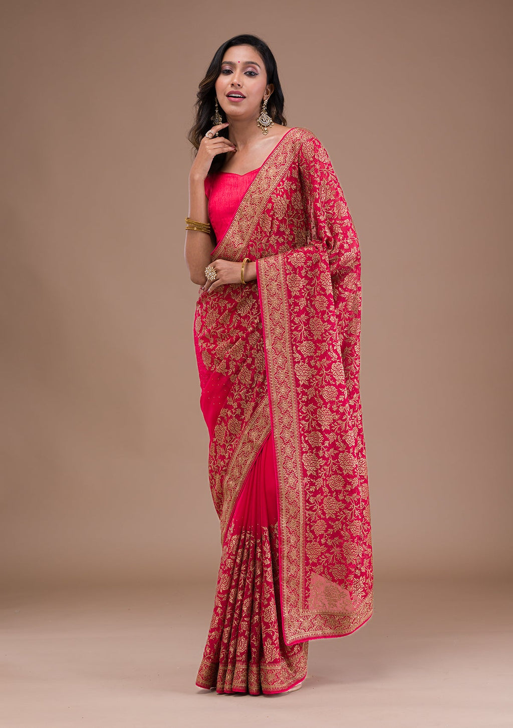Red Zariwork Georgette Saree
