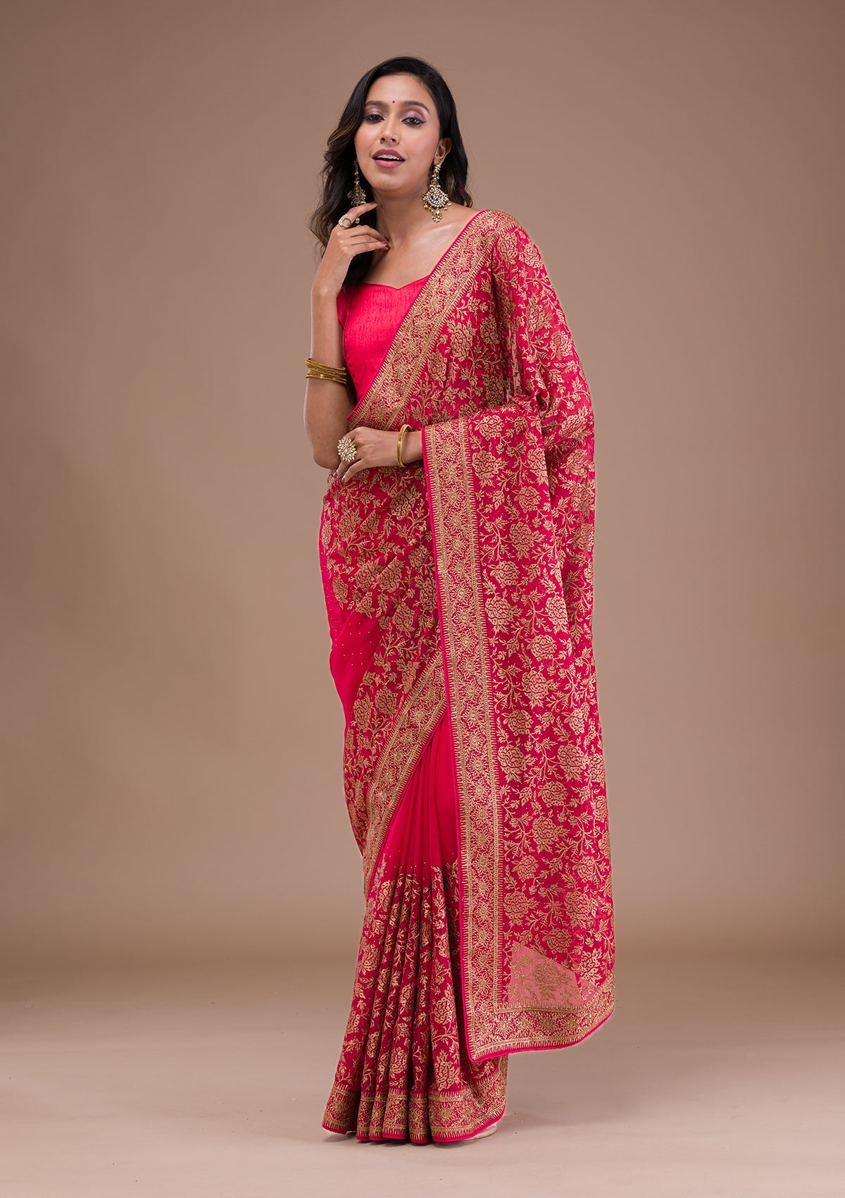 Red Zariwork Georgette Saree