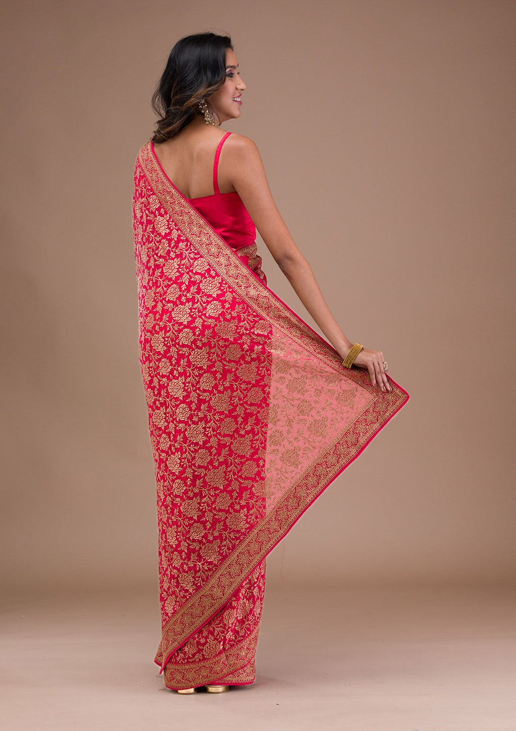 Red Zariwork Georgette Saree
