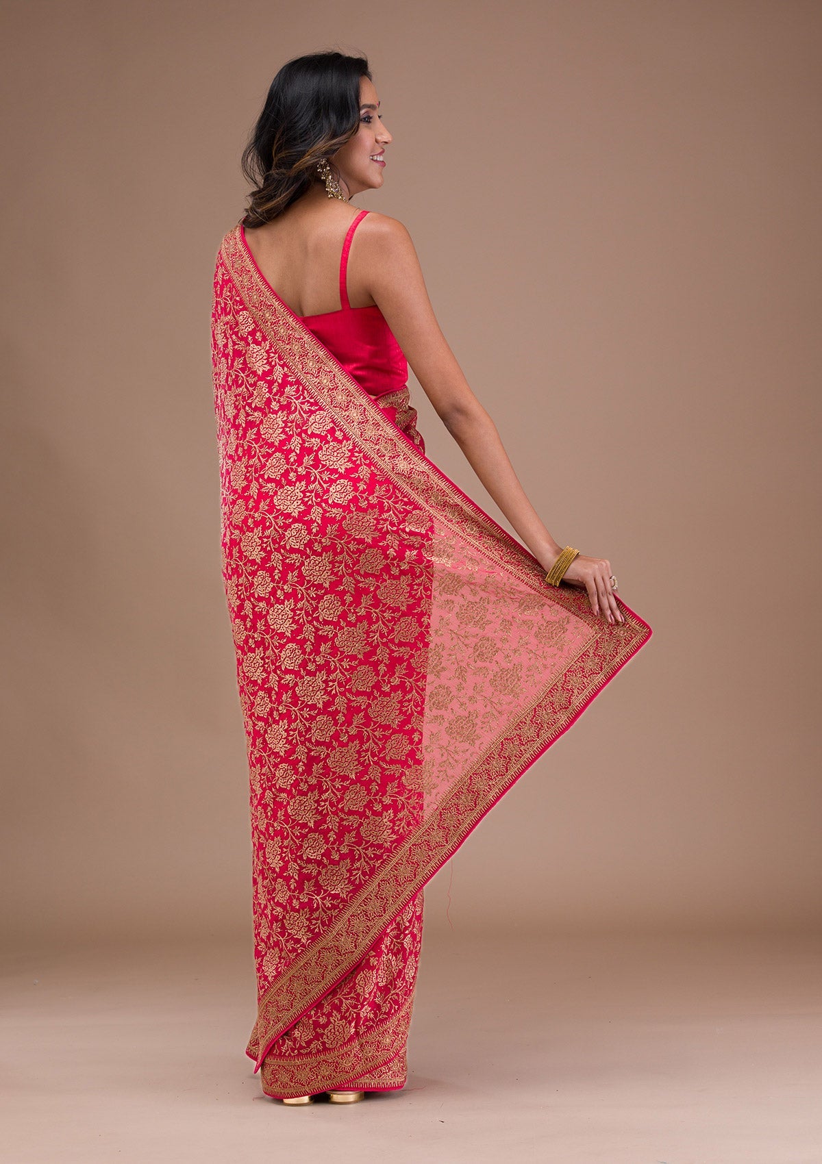 Red Zariwork Georgette Saree