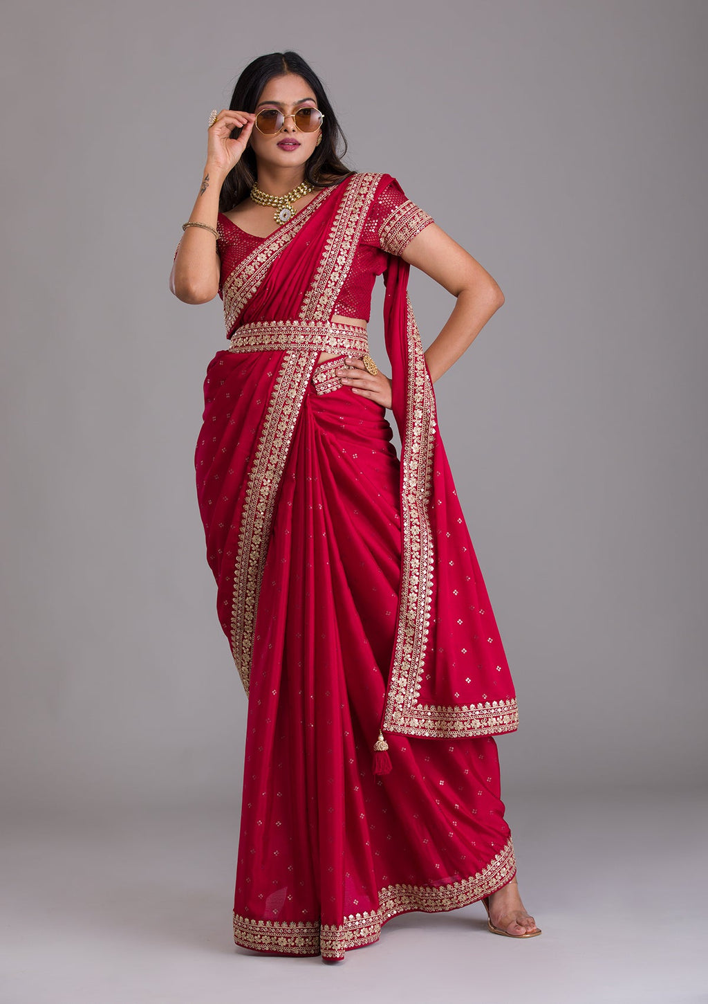 Red Zariwork Chiffon Designer Saree