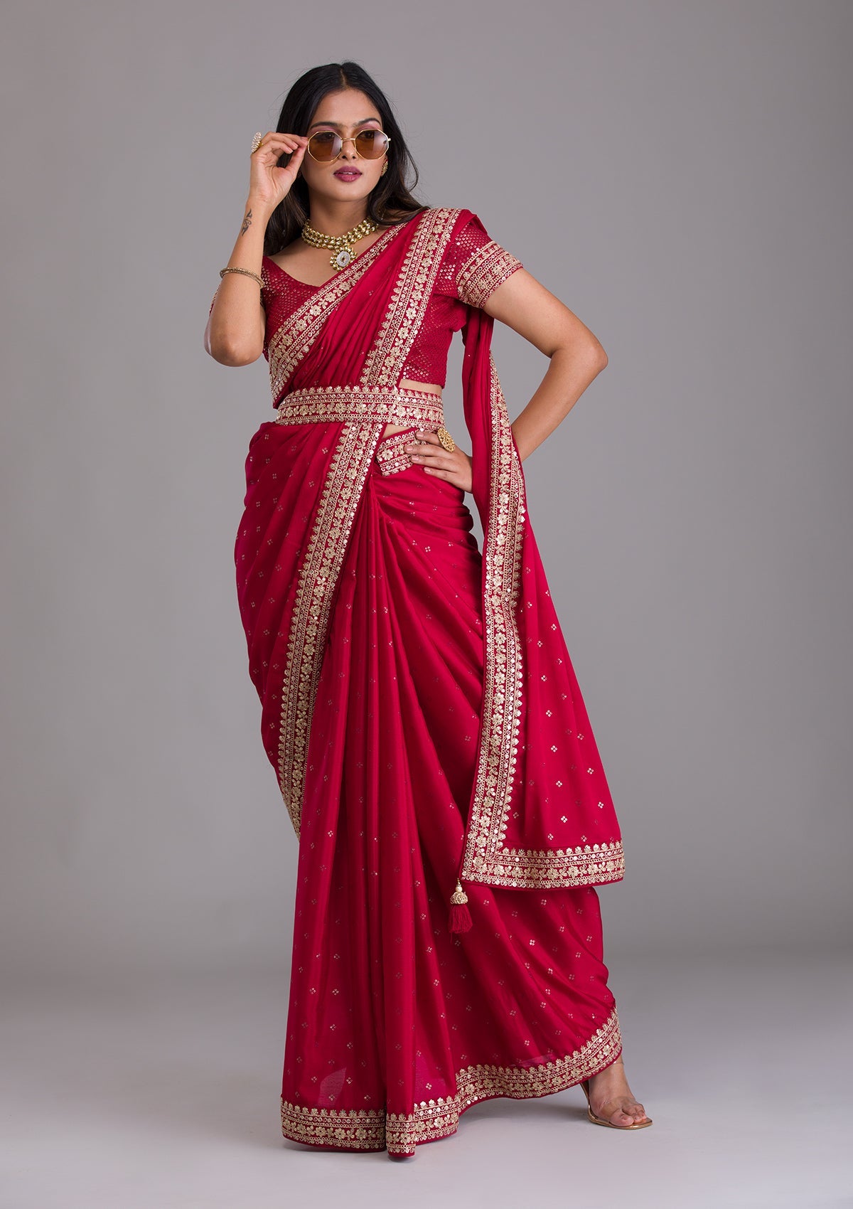 Red Zariwork Chiffon Designer Saree