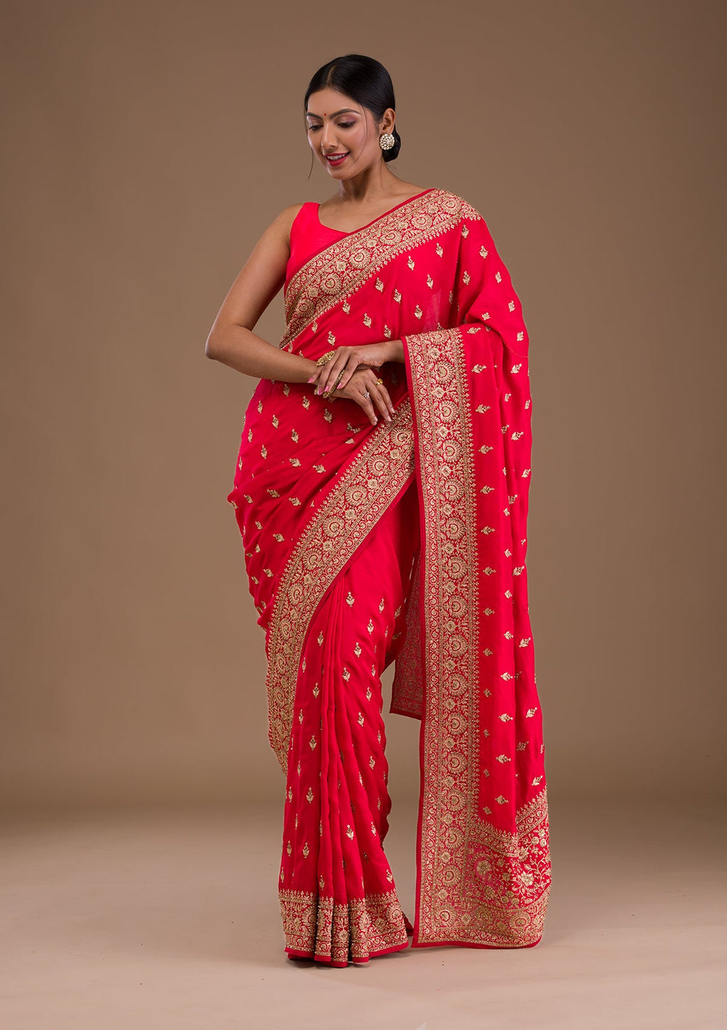 Red Zariwork Raw Silk Saree