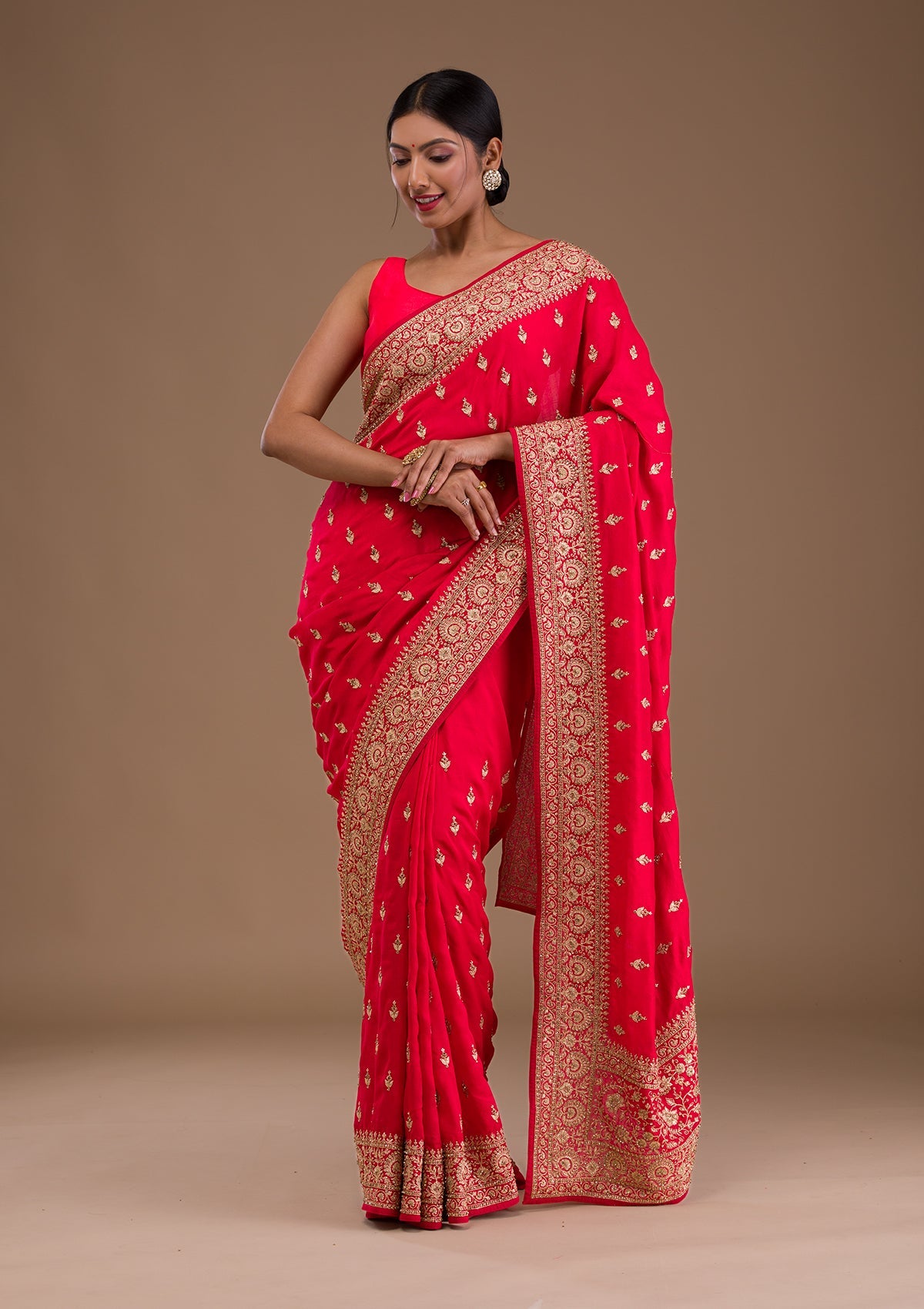 Red Zariwork Raw Silk Saree