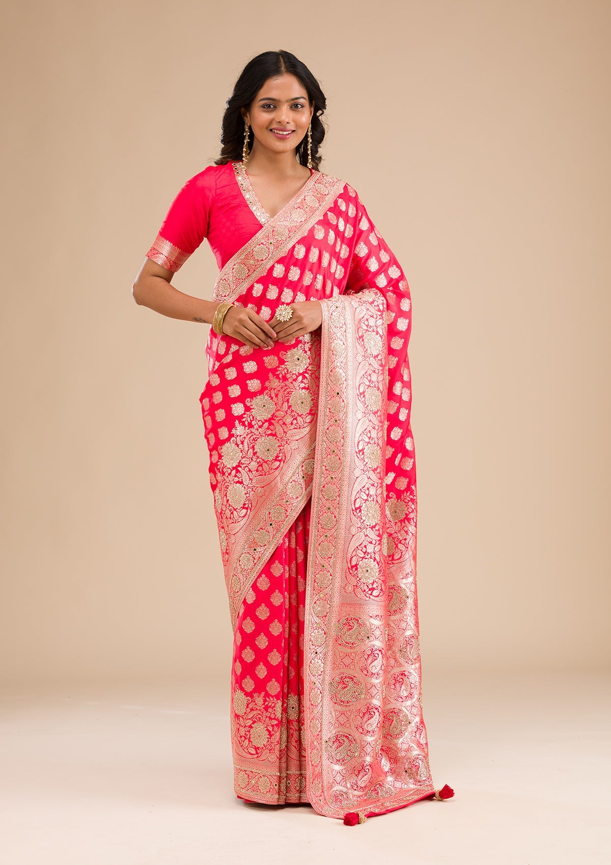 Red Zariwork Raw Silk Saree