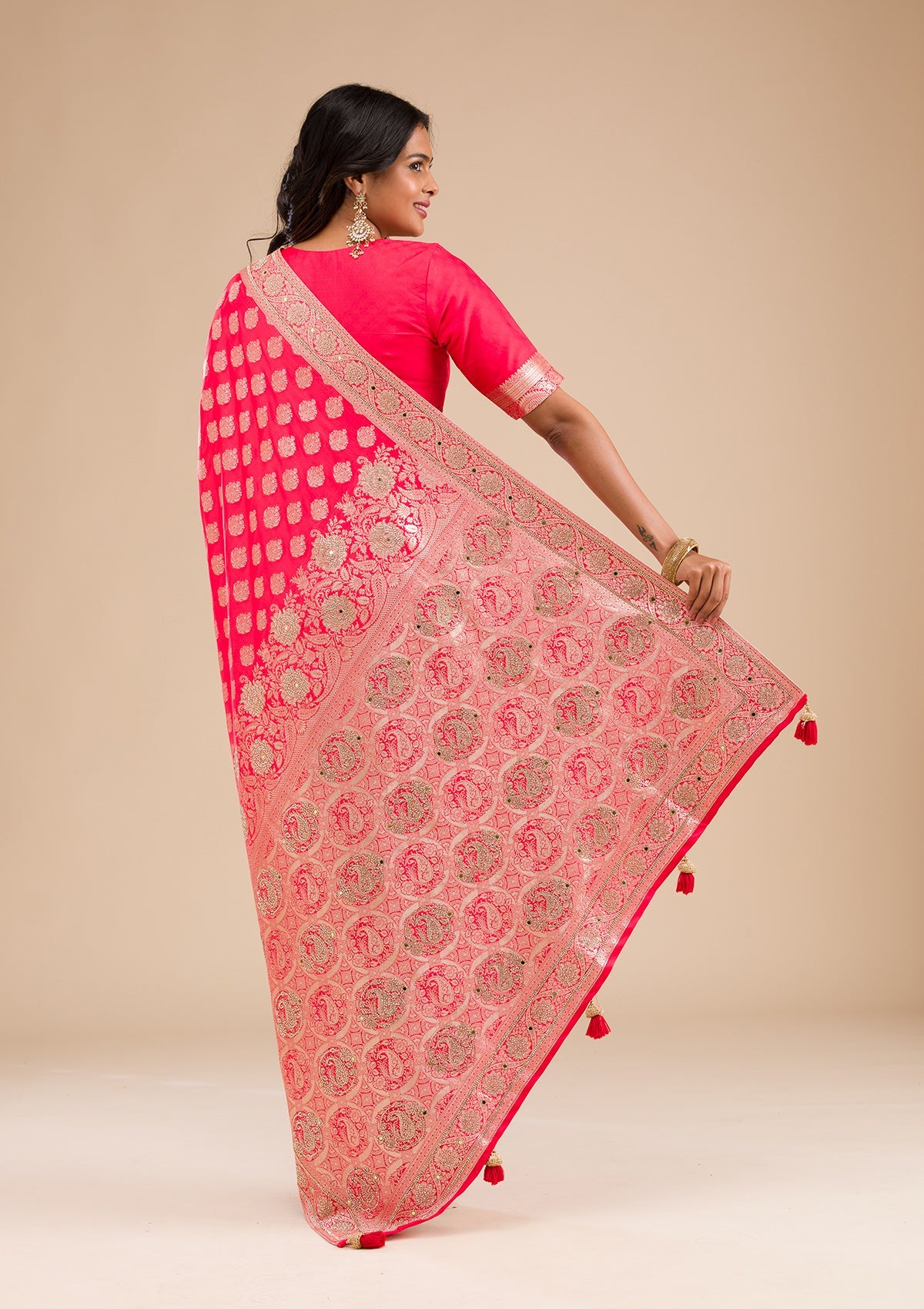 Red Zariwork Raw Silk Saree