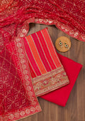 Red Zariwork Semi Crepe Unstitched Salwar Suit