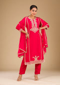 Red Zariwork Semi Crepe Readymade Salwar Suit