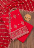 Red Zariwork Semi Crepe Unstitched Salwar Suit