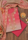 Red Zariwork Semi Crepe Unstitched Salwar Suit