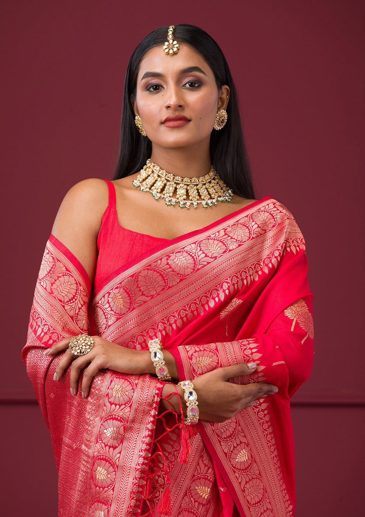 Red Zariwork Soft Silk Saree