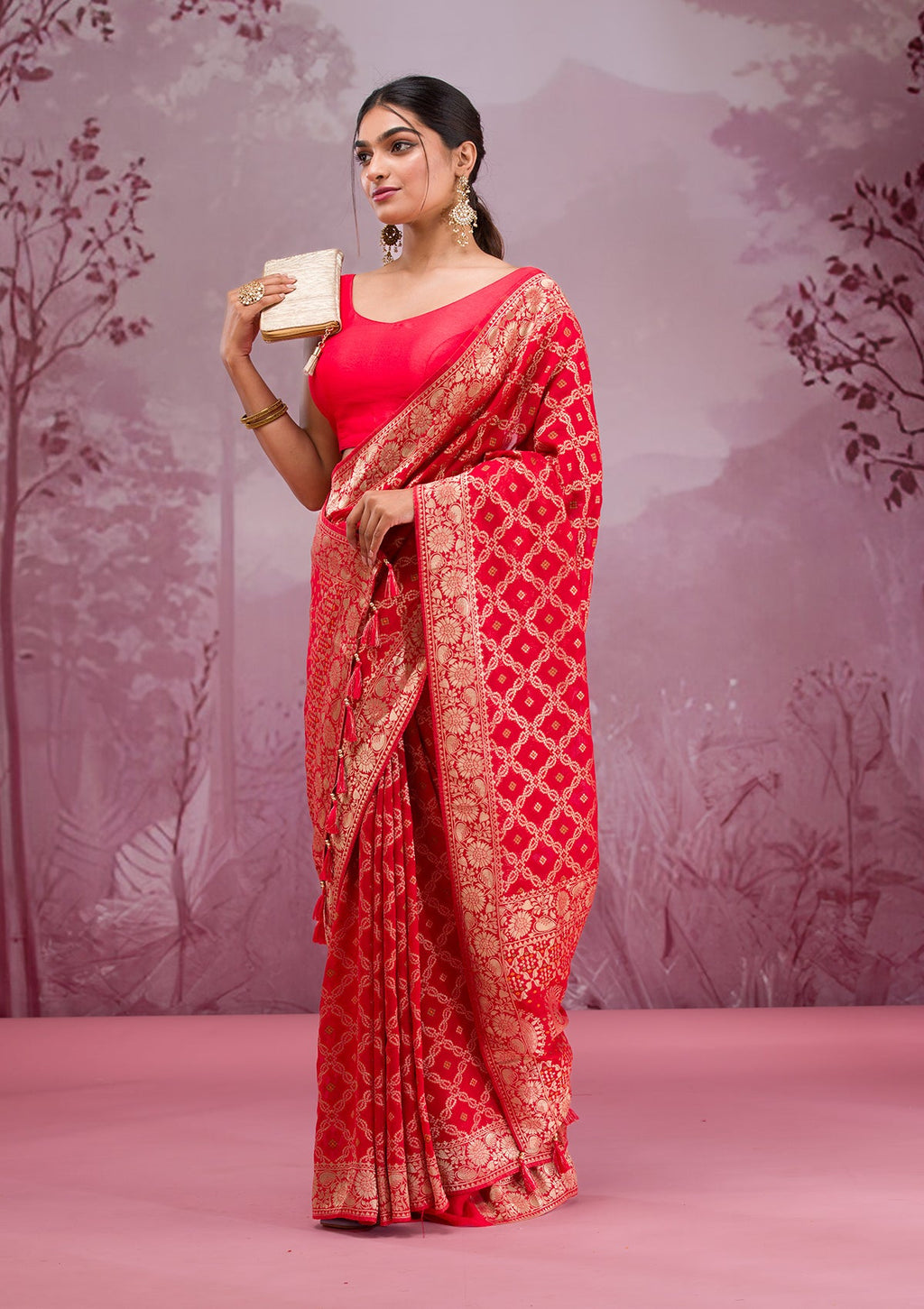 Red Zariwork Soft Silk Saree