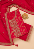 Red Zariwork Tissue Unstitched Salwar Suit
