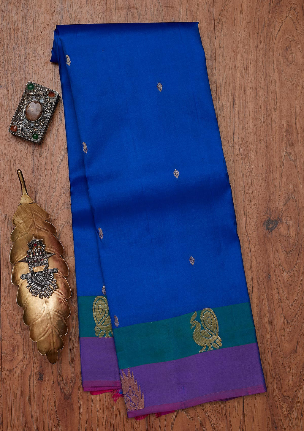 Royal Blue Zariwork Pure Silk Unstitched Saree
