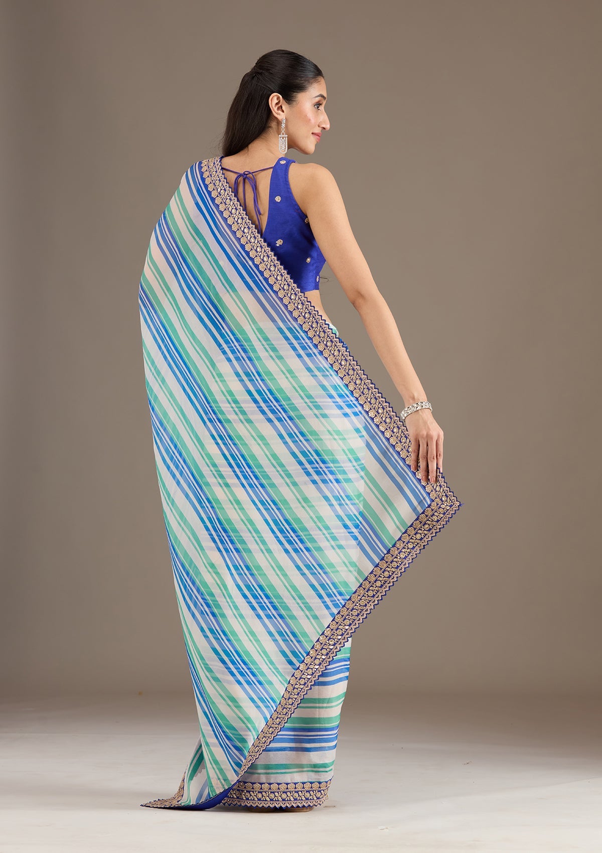Royal Blue Sequins Tissue Saree